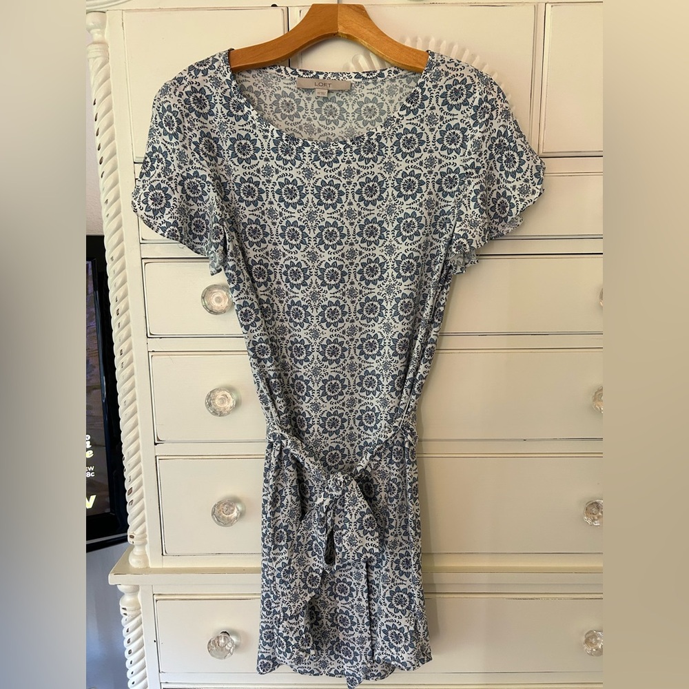 LOFT Blue and White Patterned Dress